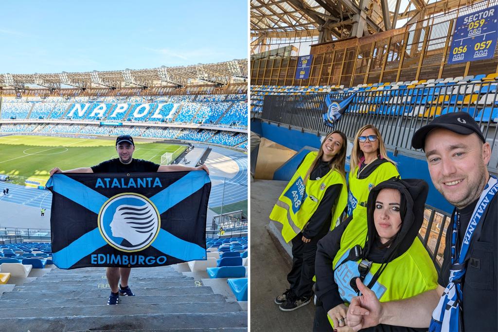 A football fan has the entire home section of the stadium to himself after police stopped several postcodes